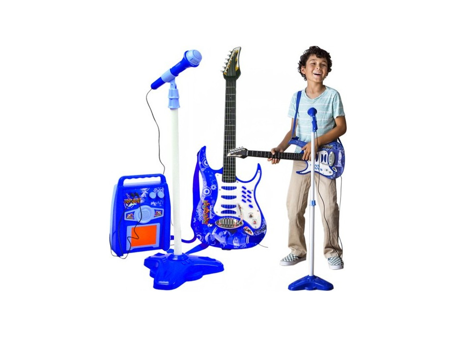 Detská gitara s mikrofónom a zosilňovačom - modrá