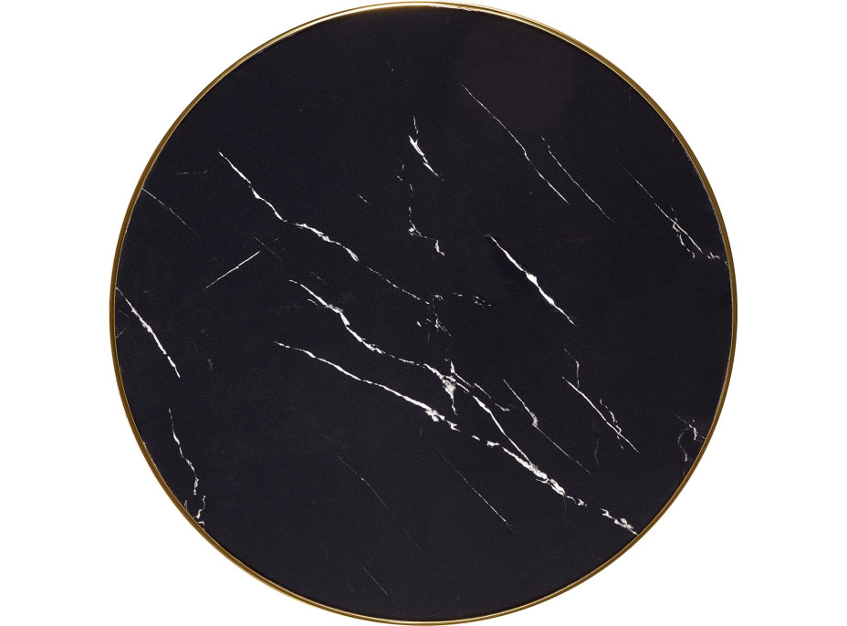 Jedálenský okrúhly stôl MOLINA - 59x74 cm - čierny mramor/čierna/zlatá