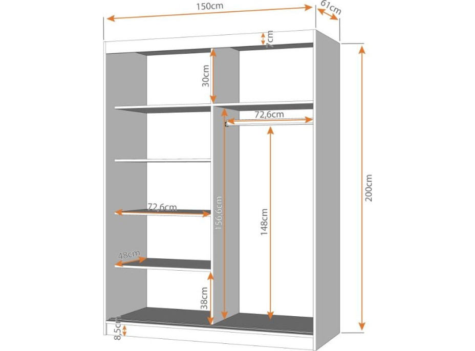 Šatníková skriňa VISION 10 - dub artisan - 150 cm (viac variant)