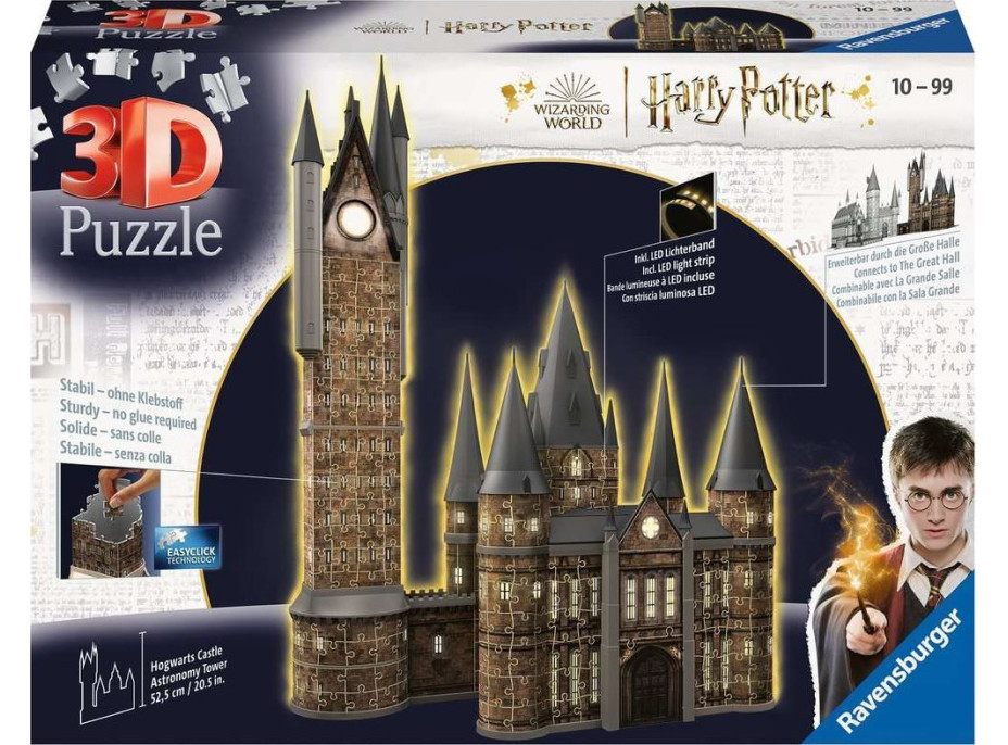 RAVENSBURGER Svietiace 3D puzzle Nočná edícia Harry Potter: Rokfortský hrad - Astronomická veža 626 dielikov