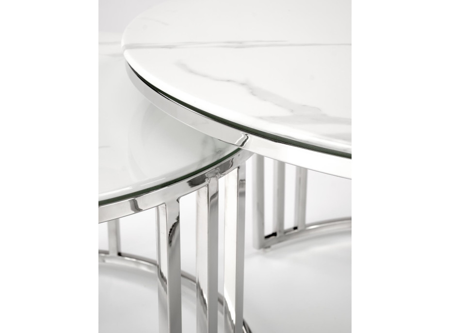 Konferenčný stolík MERKUR - strieborný/biely mramor