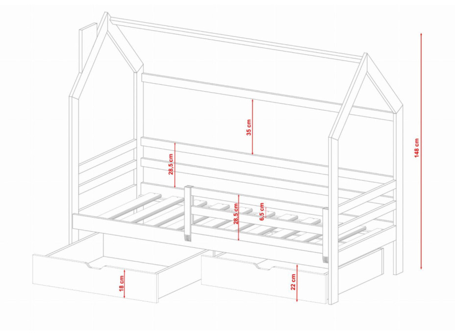 Detská domčeková posteľ LILIE so šuplíkmi - 200x90 cm