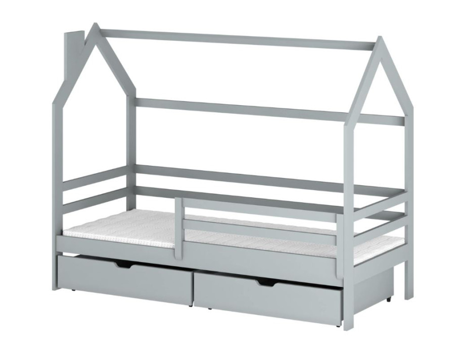Detská domčeková posteľ so šuplíkmi LILIE - 200x90 cm - šedá