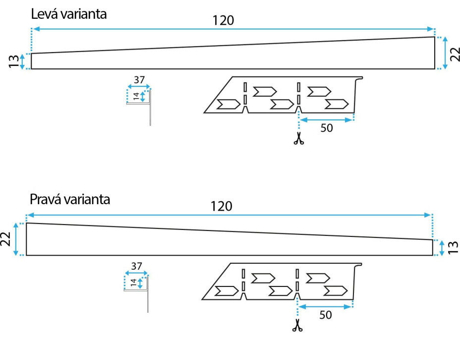 Spádová lišta do sprchovacieho kúta - 120 cm - čierna matná