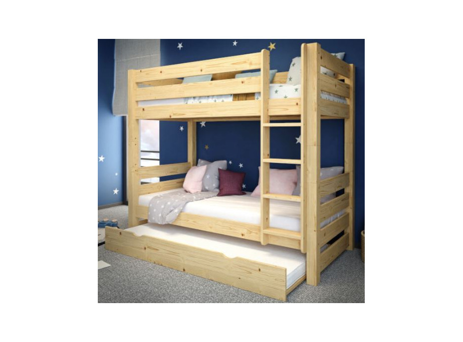 Detská poschodová posteľ z masívu borovice HONZA - 200x90 cm - prírodná