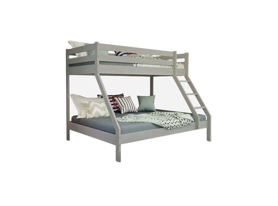 Dětská patrová postel z masivu s rozšířeným spodním lůžkem DENIS - 200x90/140 cm - šedá