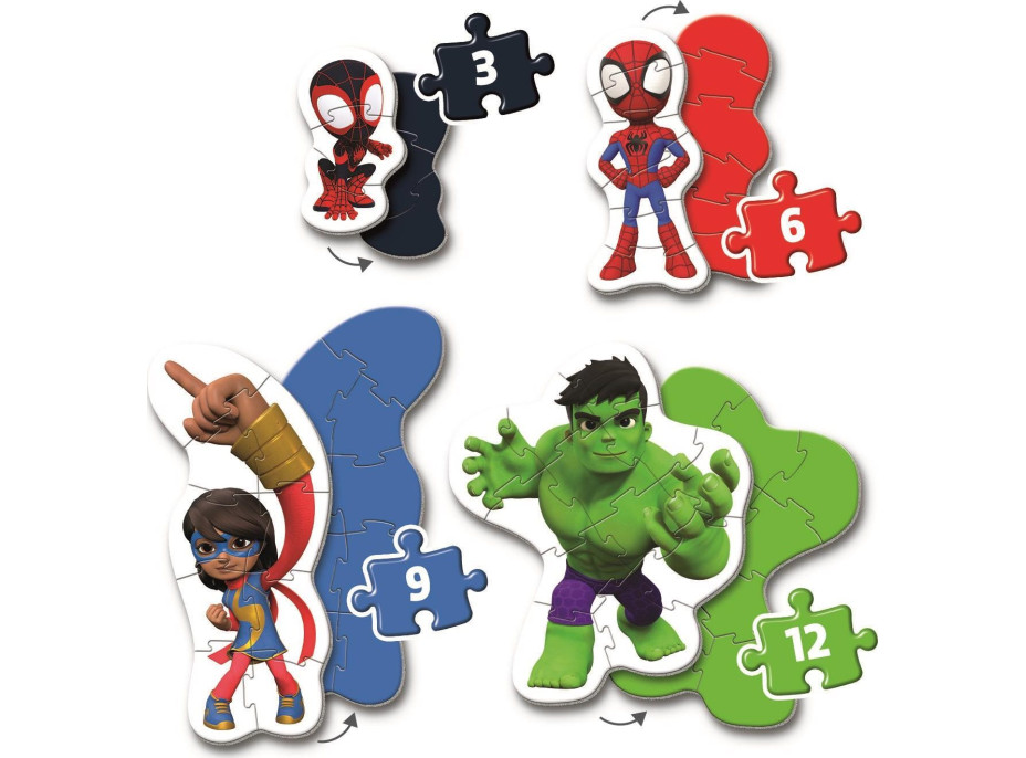 CLEMENTONI Moje prvé puzzle Spidey a jeho úžasní priatelia 4v1 (3,6,9,12 dielikov)