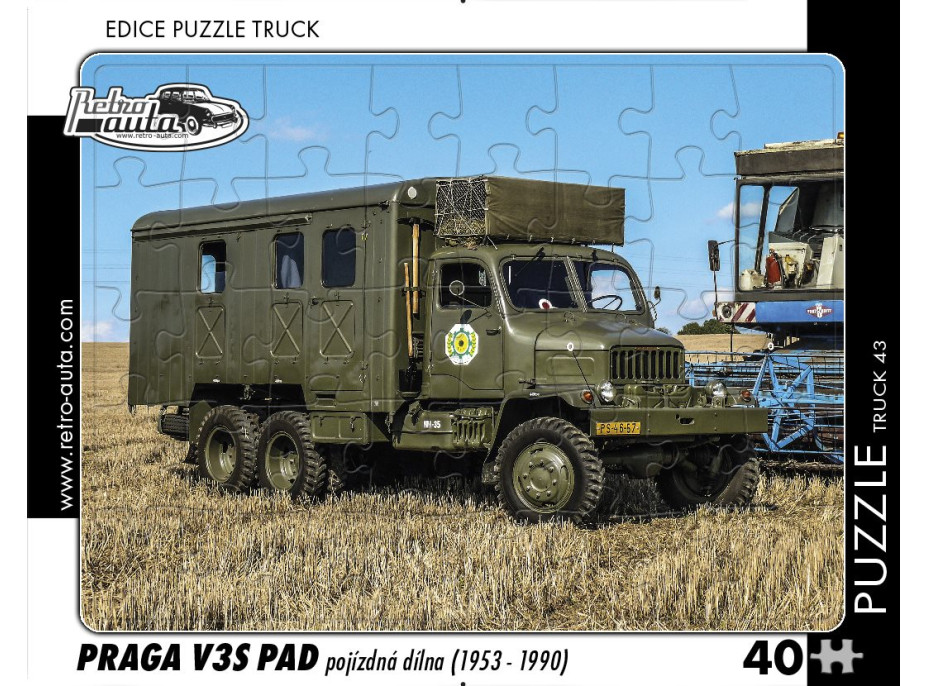 RETRO-AUTA Puzzle TRUCK č.43 Praga V3S PAD pojazdná dielňa (1953 - 1990) 40 dielikov