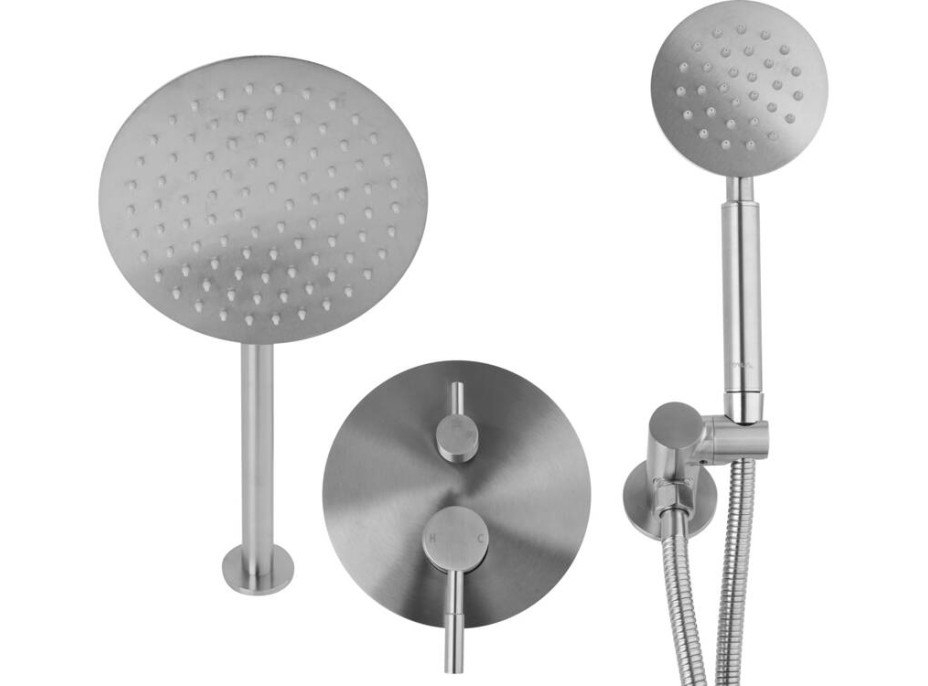 Sprchová podomietková súprava STEELY round s ručnou a dažďovou sprchou - inox