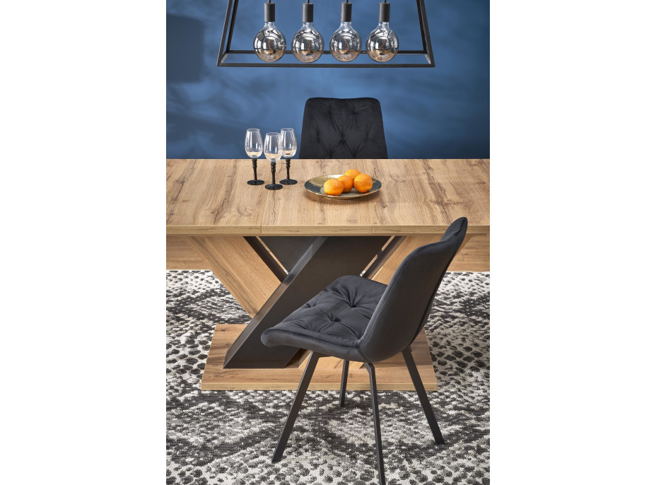 Jedálenský stôl BRANDON - 160(200)x90x77 cm - rozkladací - dub wotan/čierny