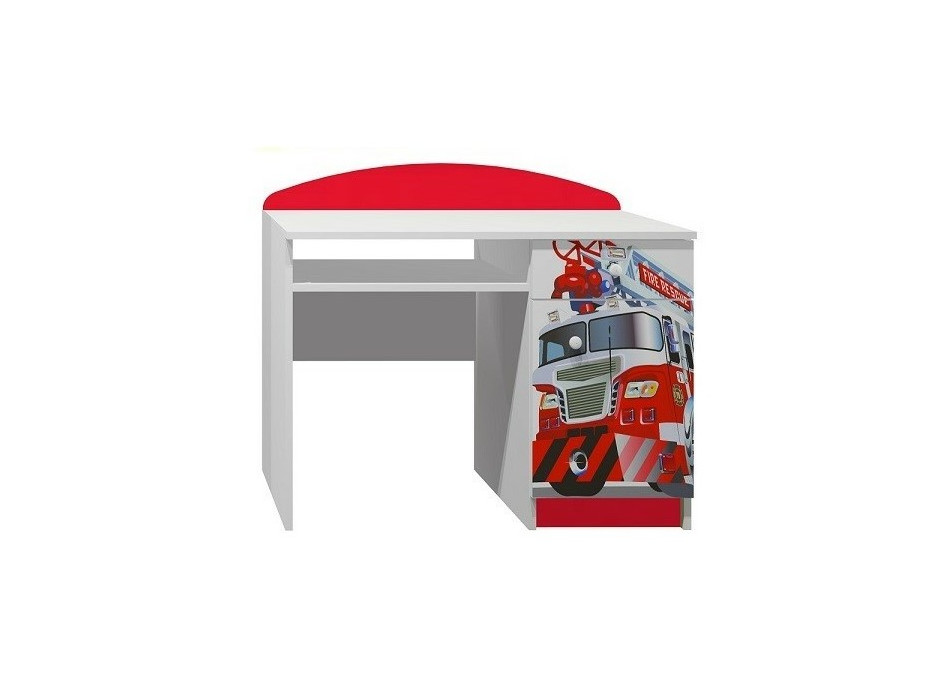 Písací stôl POŽIARNICKÉ AUTO - TYP A - Červená/biela - ľavé prevedenie