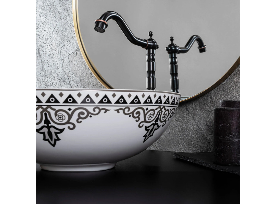 Keramické umývadlo Rea ETNO - biele / šedé - vzor royal
