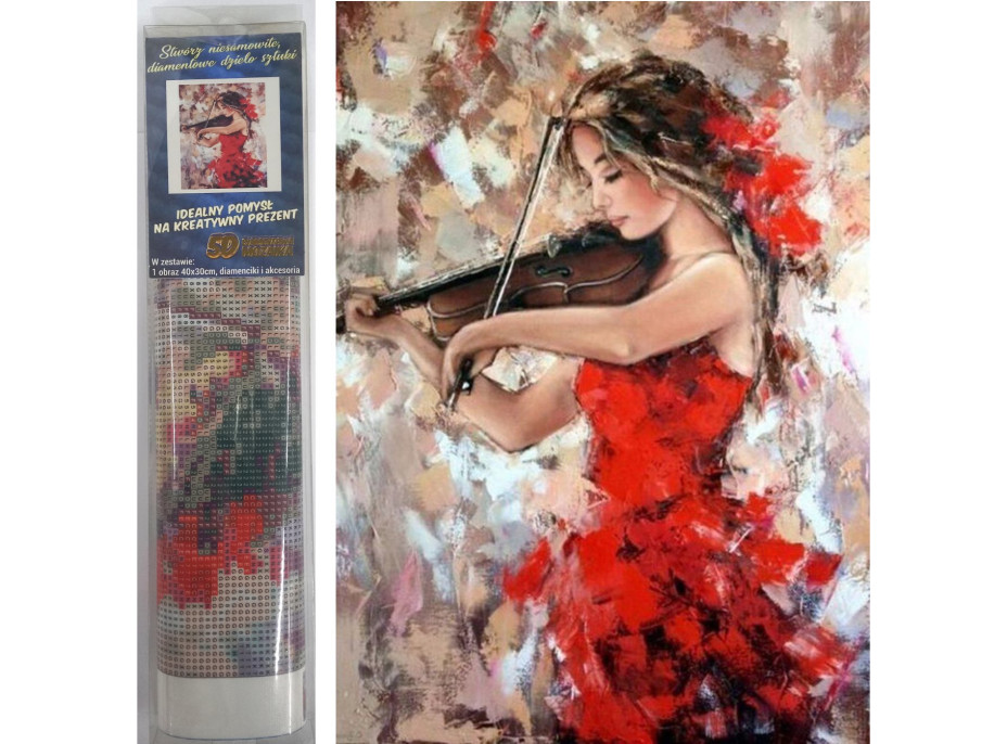 Norimpex Diamantové maľovanie Huslistka v červenom 30x40 cm