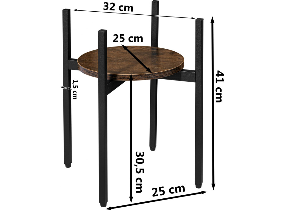 Kovový stojan na kvety TORRE 40 cm - starený dub/čierny