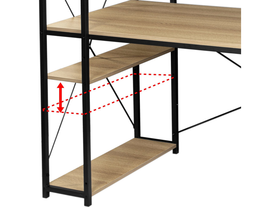 Písací stôl s policovým regálom TROSA - dub/čierny