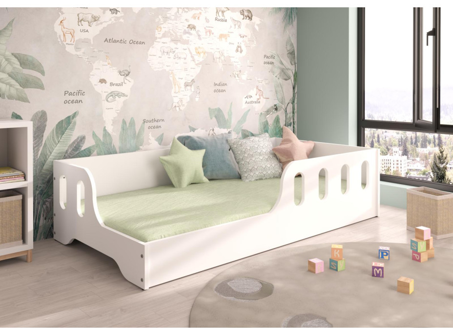 Detská Montessori posteľ COCO 140x70 cm + MATRAC - biela