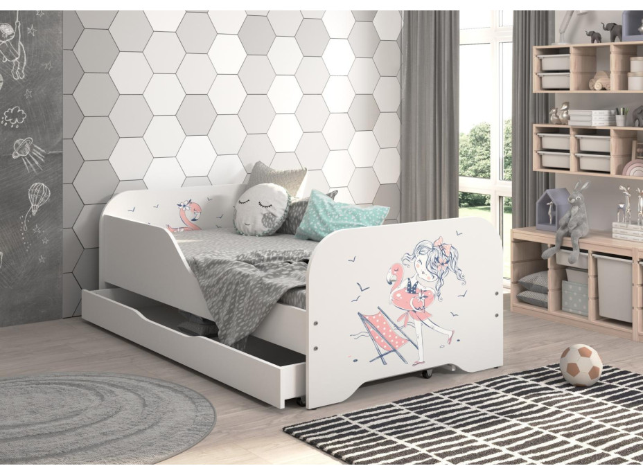 Detská posteľ KIM - HOLČIČKA NA PLÁŽI 140x70 cm + MATRAC