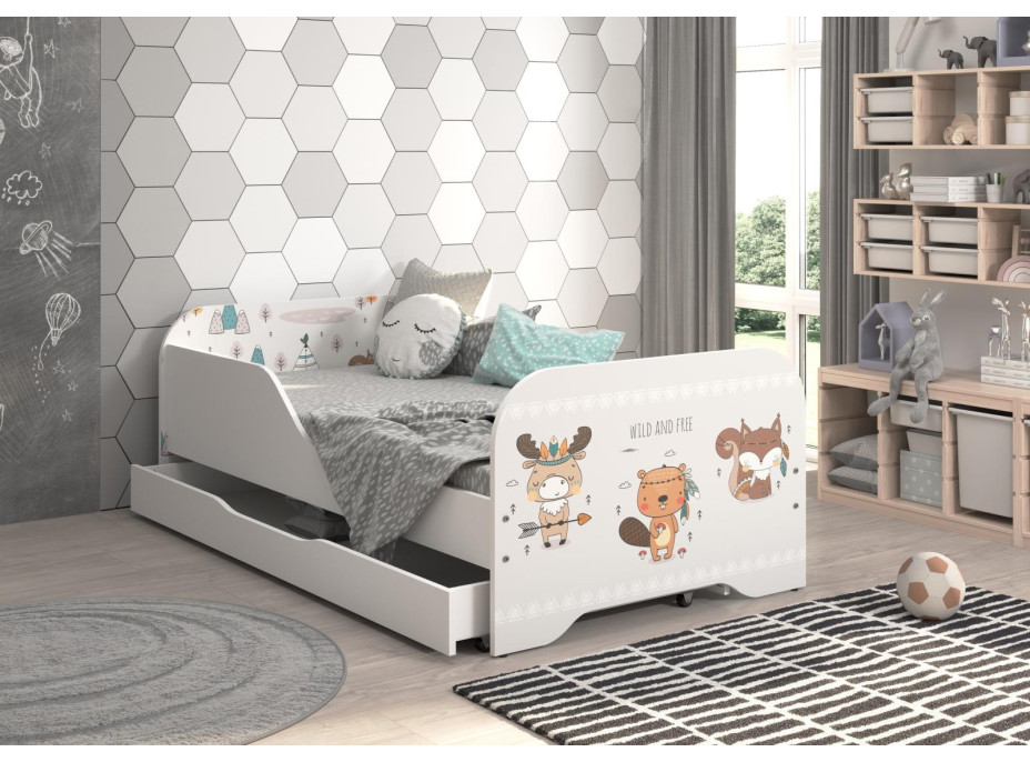 Detská posteľ KIM - LESNÉ ZVIERATÁ 140x70 cm + MATRAC