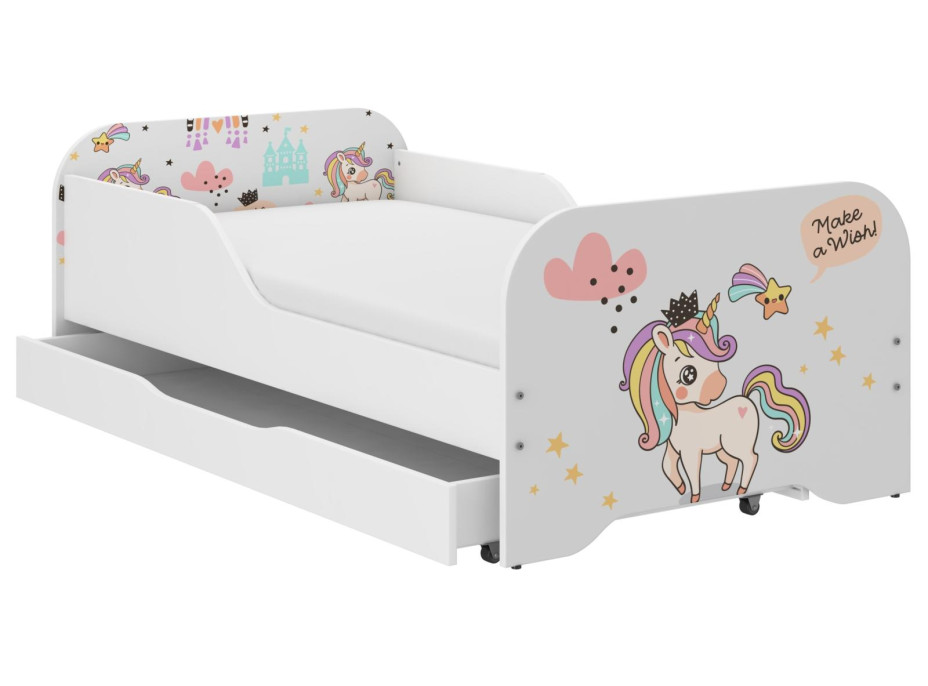 Detská posteľ KIM - DÚHOVÝ JEDNOROŽEC 140x70 cm + MATRAC