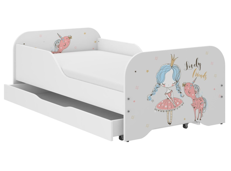 Detská posteľ KIM - PRINCEZNA A JEDNOROŽEC 140x70 cm + MATRAC
