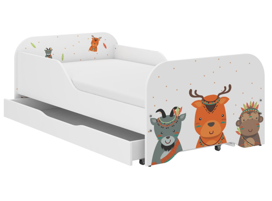 Detská posteľ KIM - ZVIERATÁ INDIÁNI 140x70 cm + MATRAC
