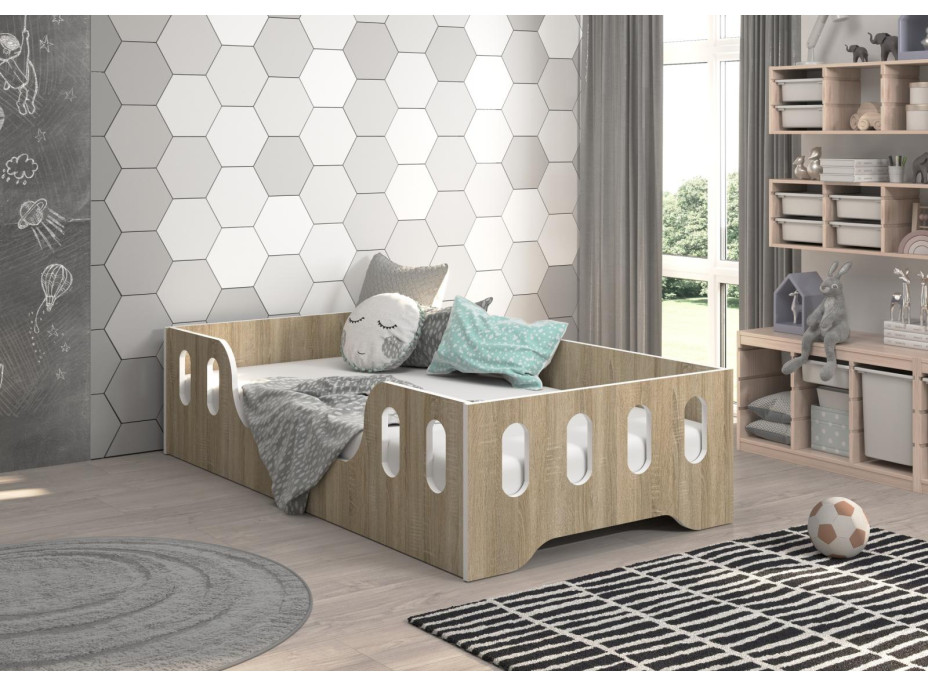 Detská Montessori posteľ LAKI 140x70 cm + MATRAC - sonoma