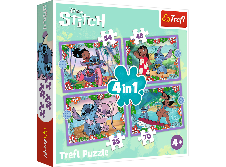 TREFL Puzzle Lilo&Stitch: Bláznivý deň 4v1 (35,48,54,70 dielikov)