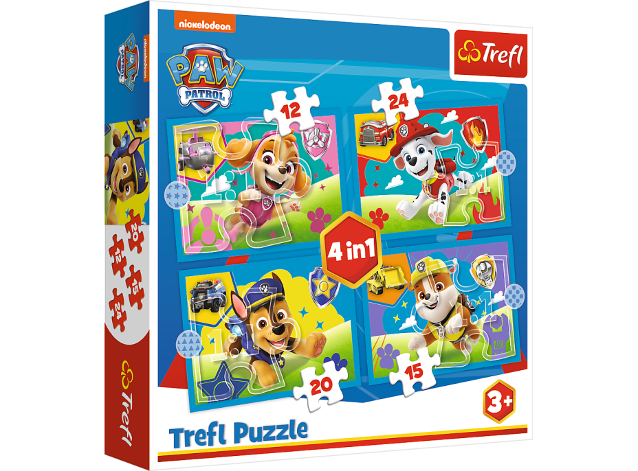 TREFL Puzzle Tlapková patrola: Bežiace šteňatá 4v1 (12,15,20,24 dielikov)