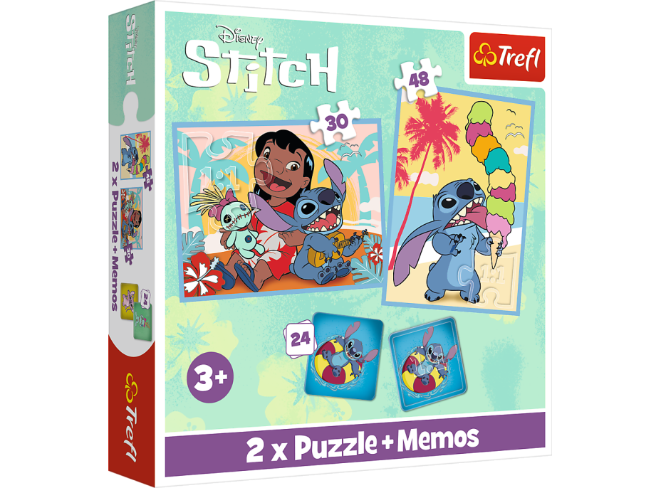 TREFL Sada 3v1 Lilo&Stitch: Šťastný deň (2x puzzle + pexeso)