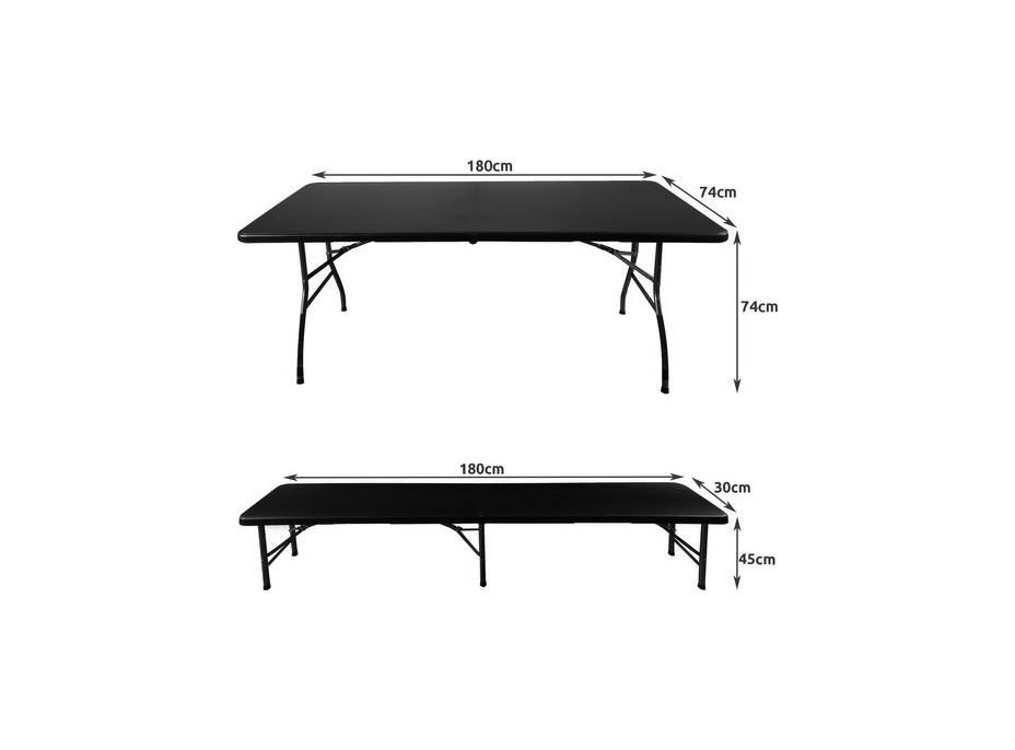 Rozkladací záhradný stôl 180 cm + 2 lavice - čierny