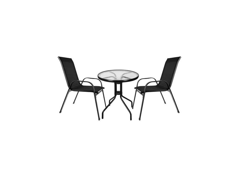 Zostava balkónového nábytku - stôl + 2 stoličky - kov/sklo