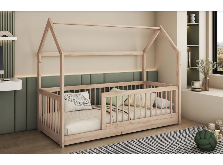 Detská domčeková posteľ z masívu borovice GRÉTA - 140x70 cm - prírodná borovica