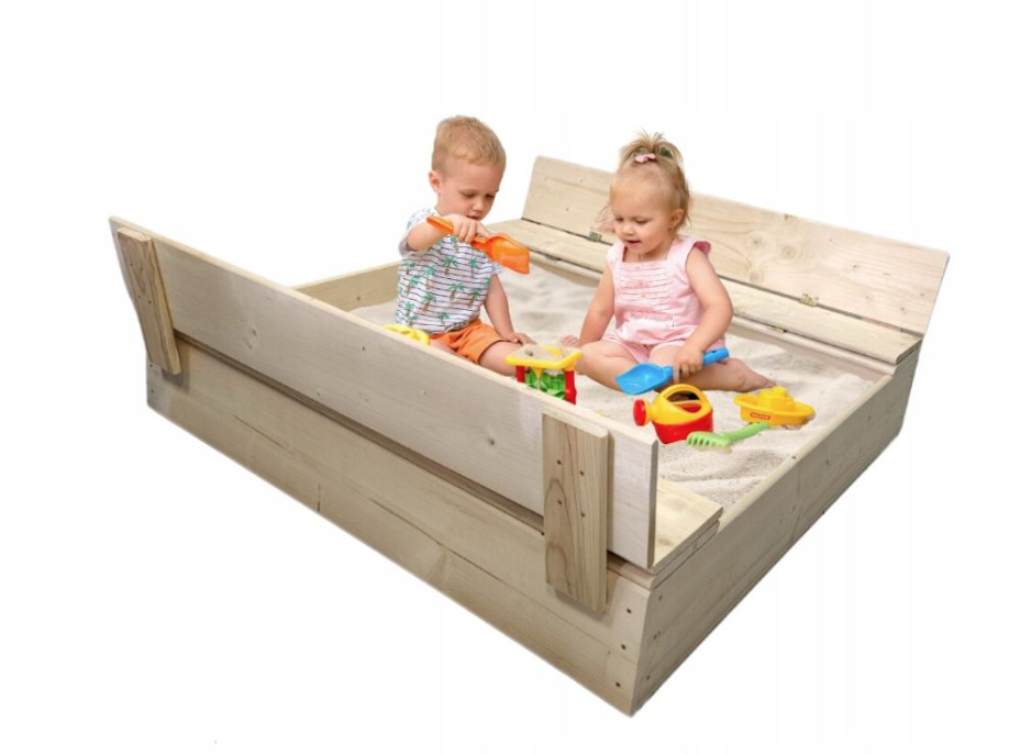 Detské uzatvárateľné pieskovisko s lavičkami - 120x120 cm