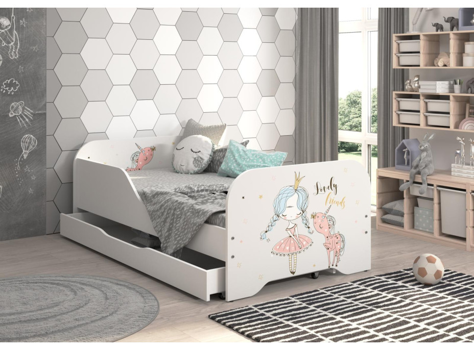 Detská posteľ KIM - PRINCEZNA A JEDNOROŽEC 160x80 cm