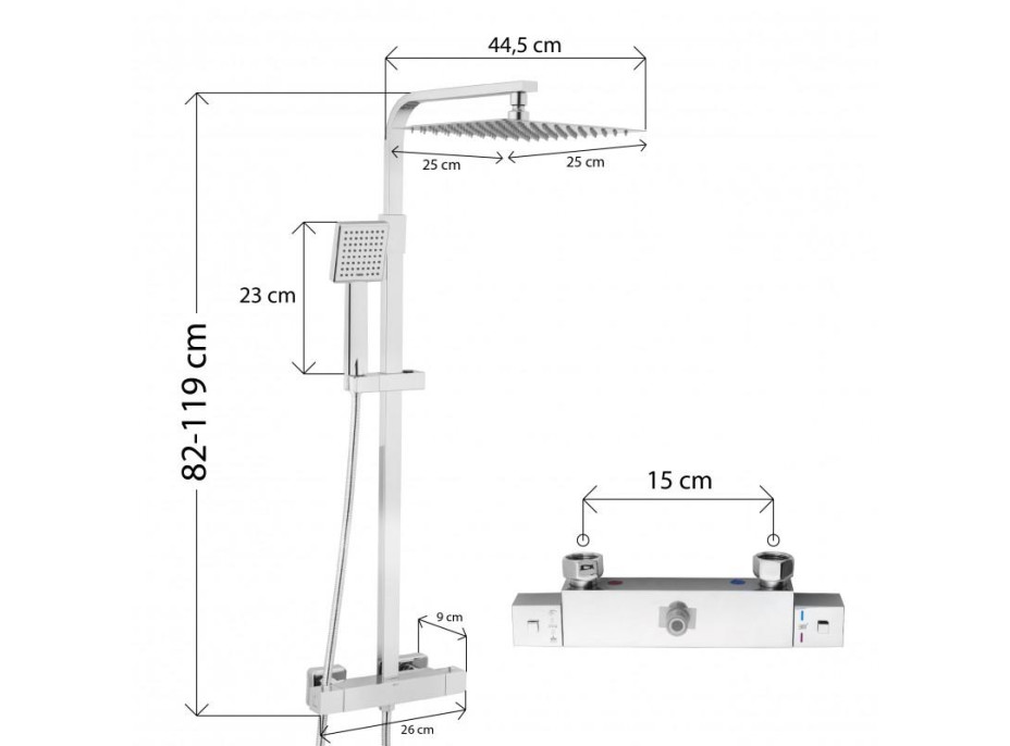 Sprchová súprava GABI s termostatickou batériou - 25x25 cm - chrómová
