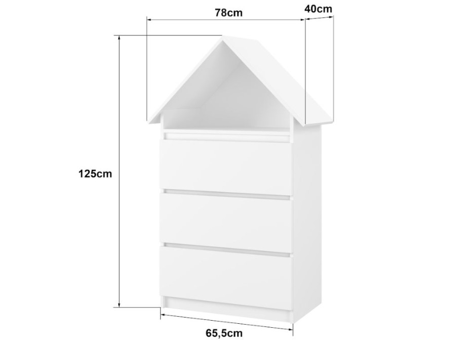 Detská domčeková komoda - BEZ MOTÍVU - dub sonoma/tmavo šedá/biela
