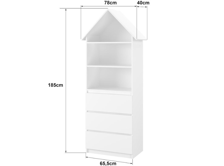 Detský domčekový úložný regál 185 cm - BEZ MOTIVU - dub sonoma