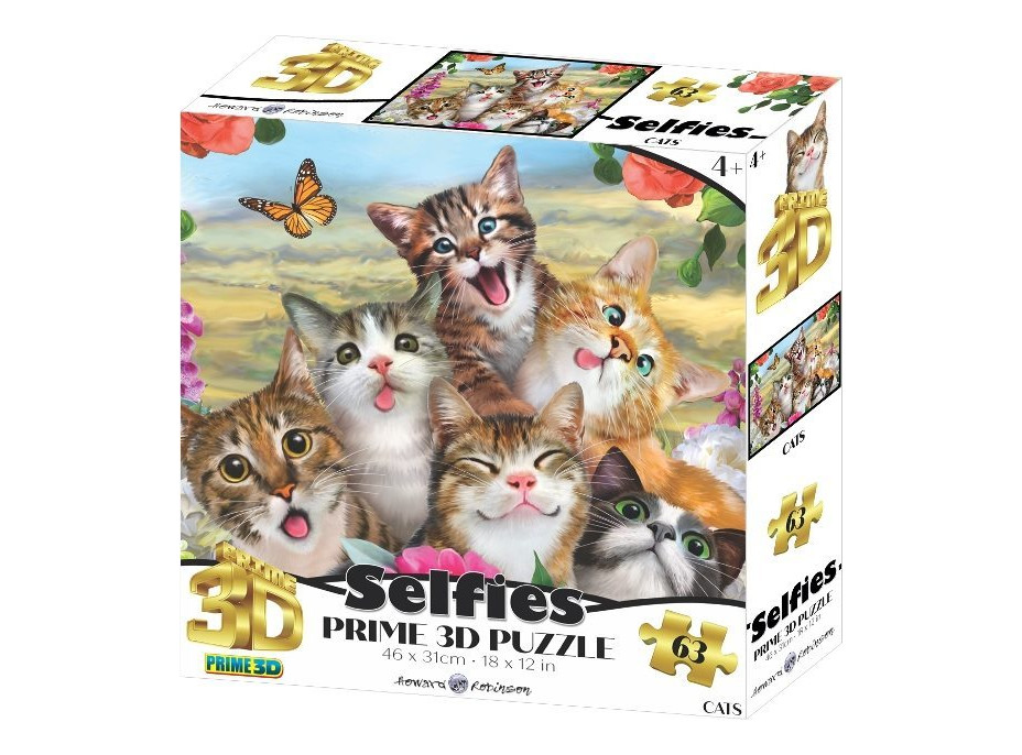 PRIME 3D Puzzle Mačacie Selfie 3D 63 dielikov