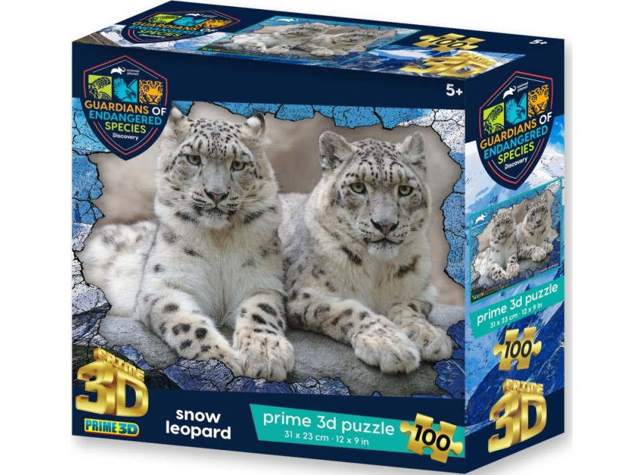 PRIME 3D Puzzle Animal planét: Ohrozené druhy - Snežné leopardy 3D 100 dielikov