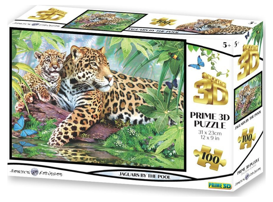 PRIME 3D Puzzle Jaguári pri bazéne 3D 100 dielikov