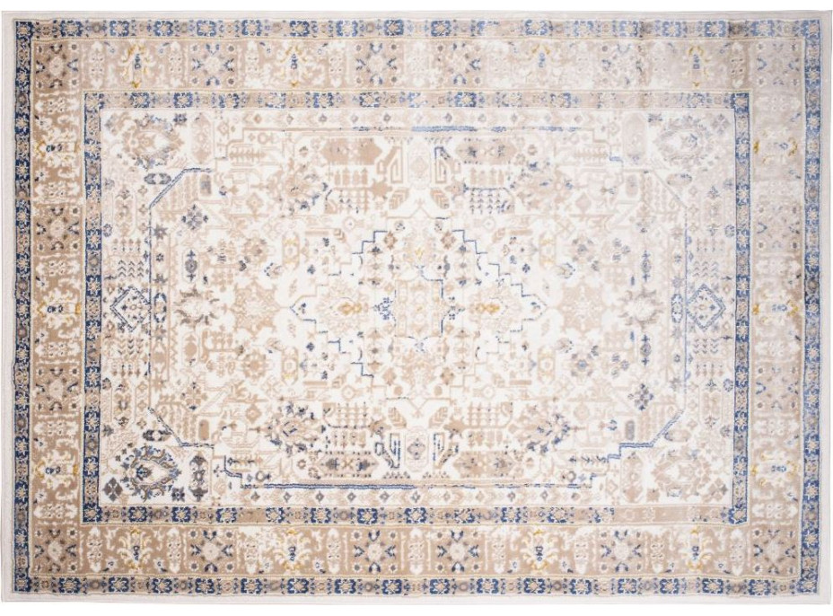Kusový koberec ASTHANE Frame - biely/tmavo modrý/hnedý