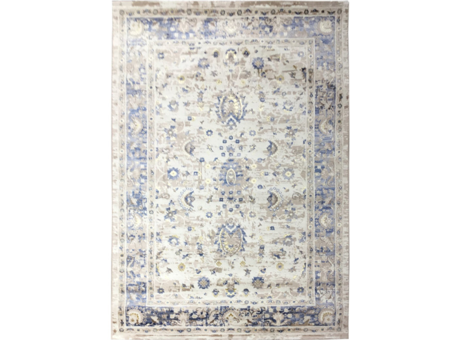 Kusový koberec ASTHANE Folk - biely/tmavomodrý/hnedý