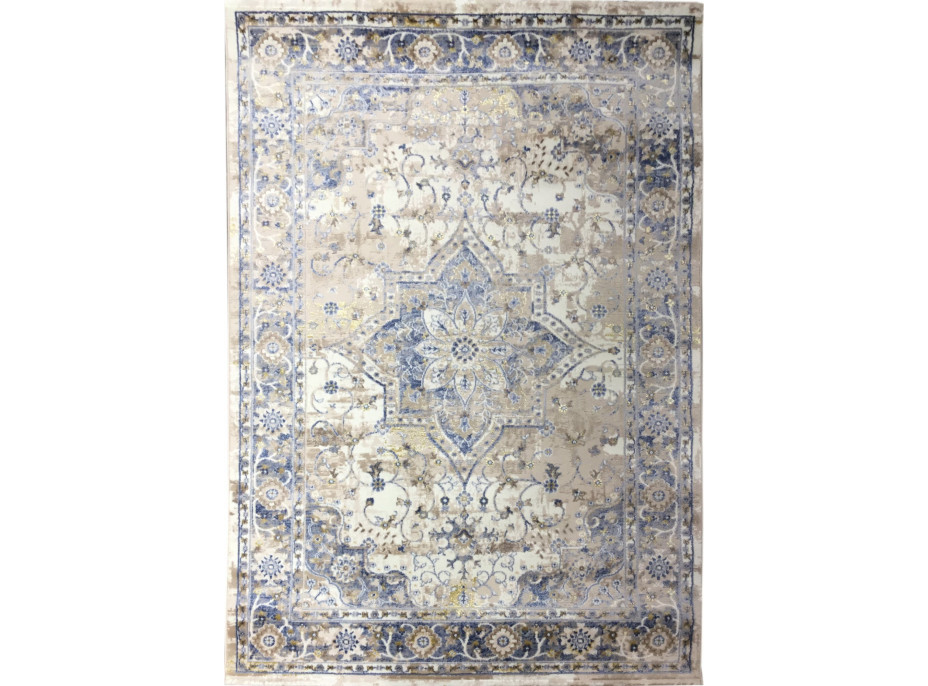 Kusový koberec ASTHANE Flora - biely/tmavomodrý/hnedý