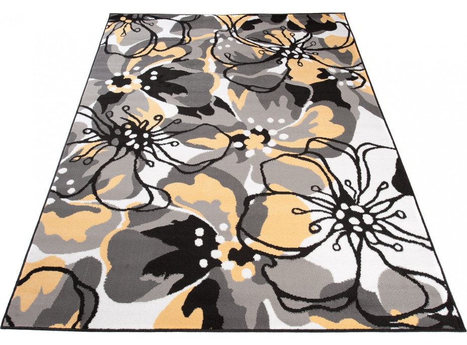 Kusový koberec MAYA Flowers - žltý/sivý