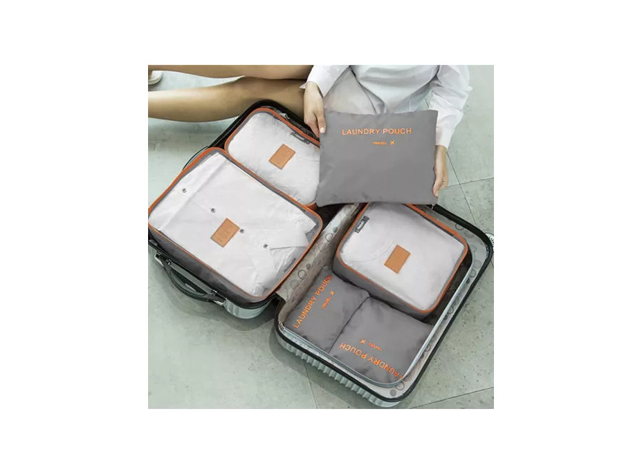 Súprava cestovných organizérov do kufra - 6 ks - šedá