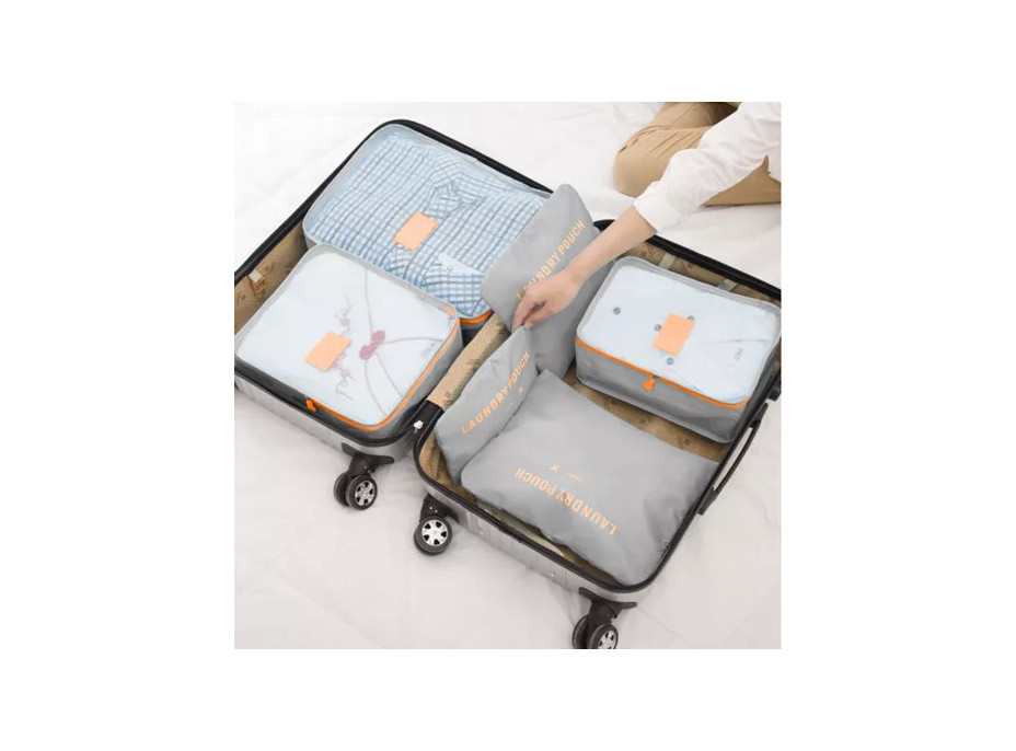 Súprava cestovných organizérov do kufra - 6 ks - šedá