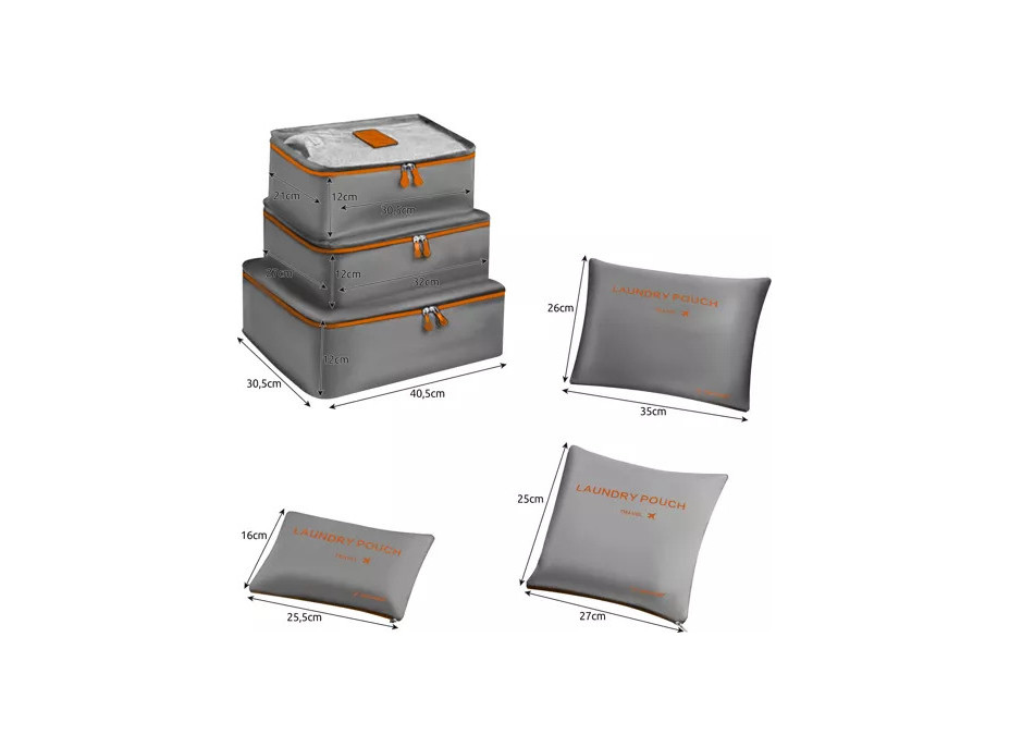 Súprava cestovných organizérov do kufra - 6 ks - šedá