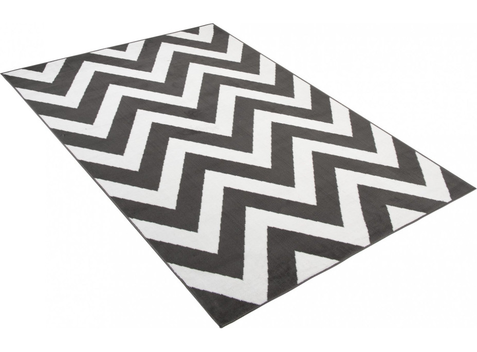 Kusový koberec BALI Zig zag - tmavo šedý/biely