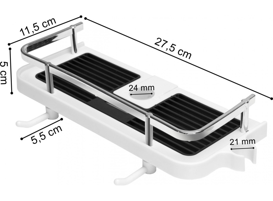 Kúpeľňová polička na sprchovú tyč LIBRE - biela / čierna