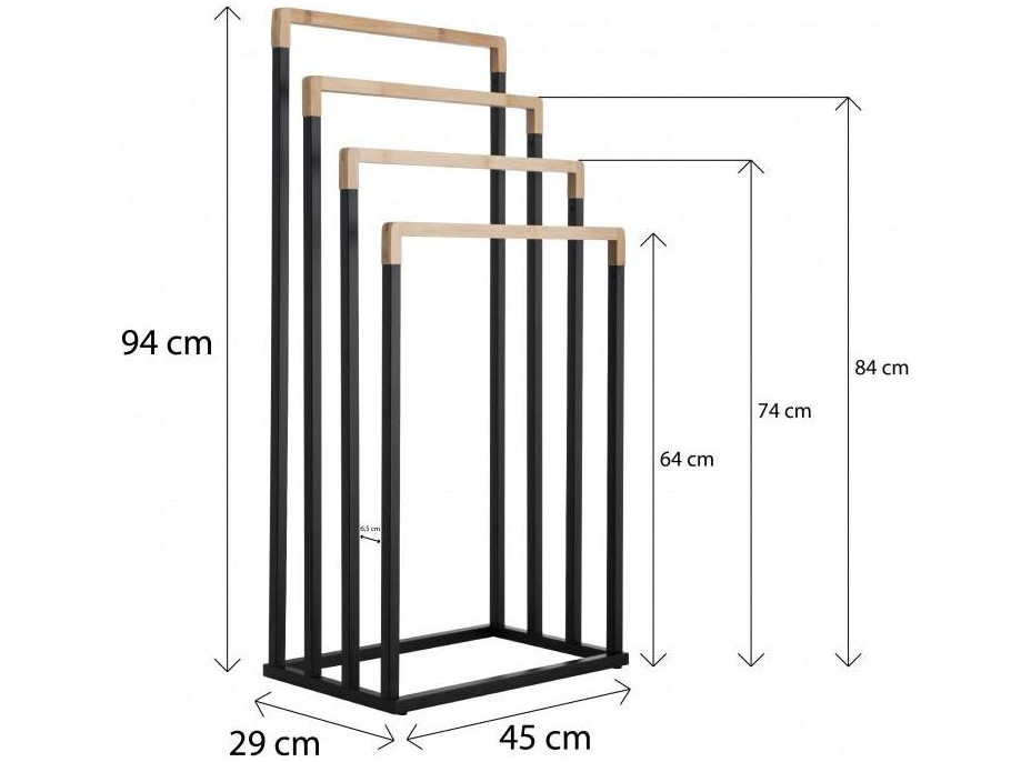 Stojan na uteráky - 4 ramenný - bambus/čierny